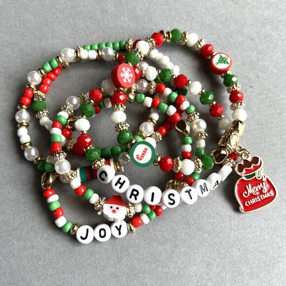 Set of SIX Fun Christmas Bracelets! Gift Sack NEW - Picture 4 of 4